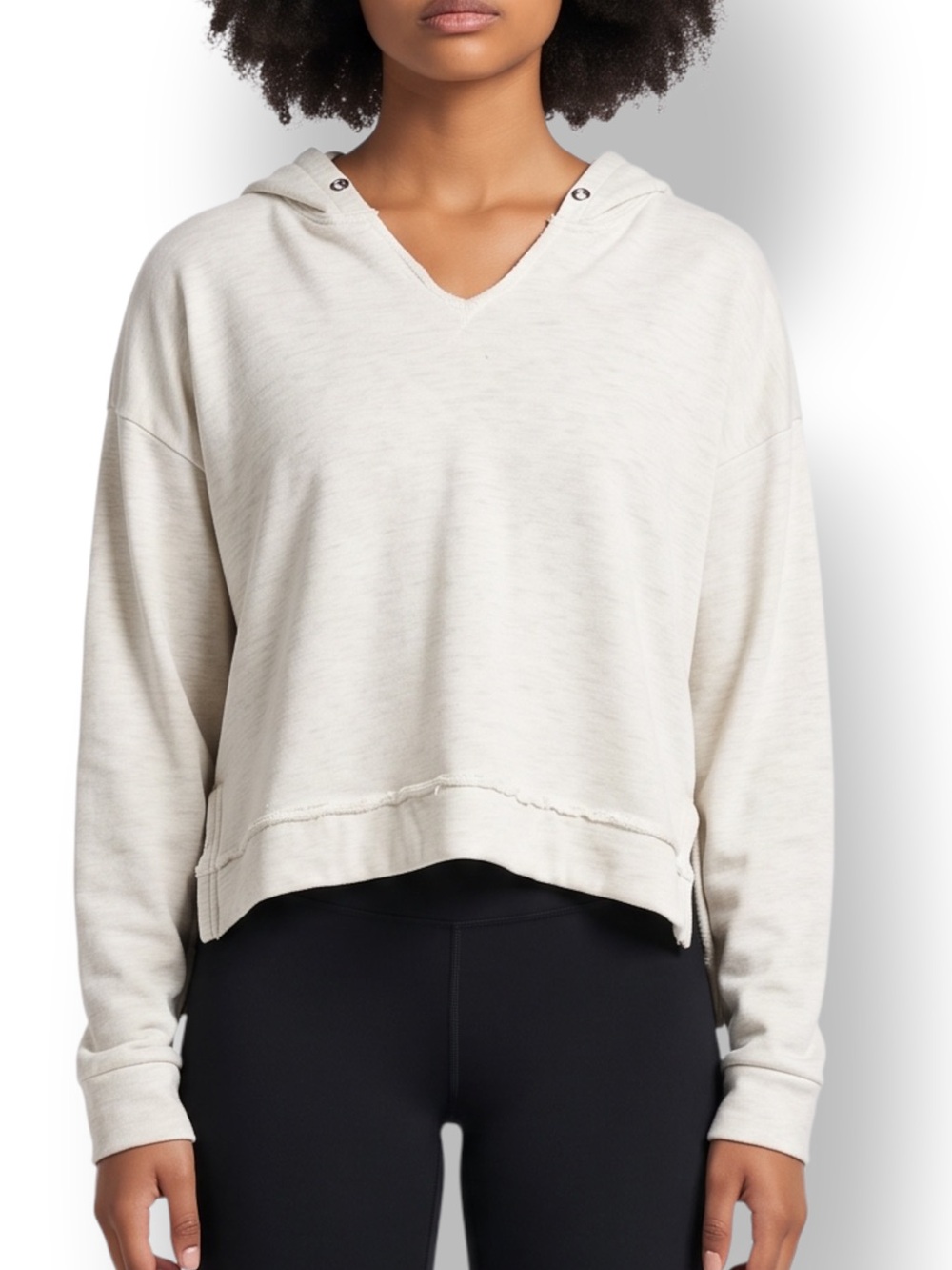 4/$20 Balance Collection Cream Cropped Hoodie Small High Low Hem Side Slits